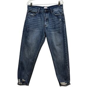 Pink Lily Barrel Jeans Mid Rise Tapered  Distressed Destroyed Denim 11 (32x28)